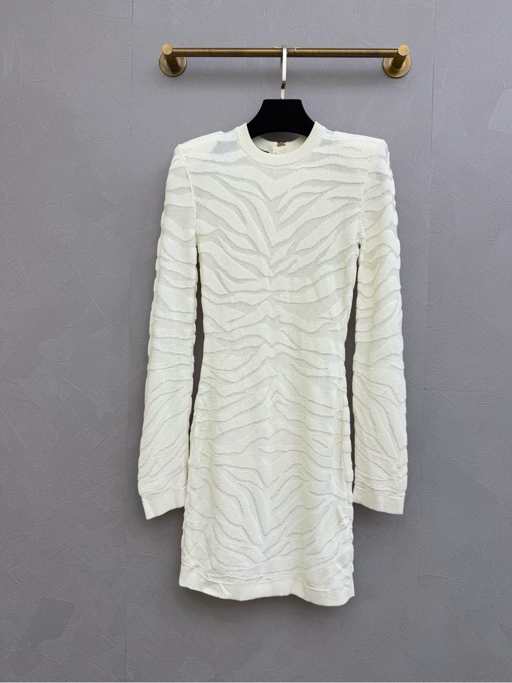 🚩steal Balmain Cream Textured Long-Sleeve Knit Mini Dress